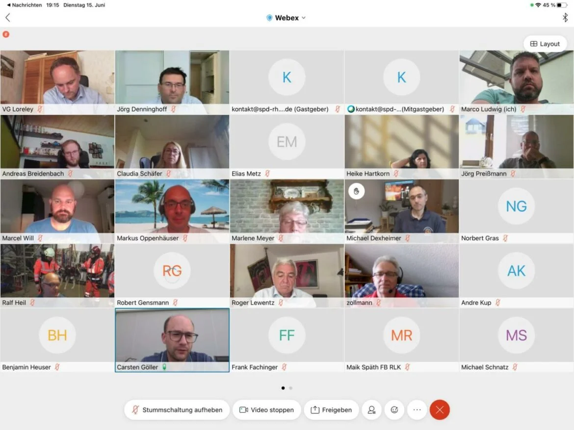Videokonferenz mit mehreren Teilnehmern auf Webex.