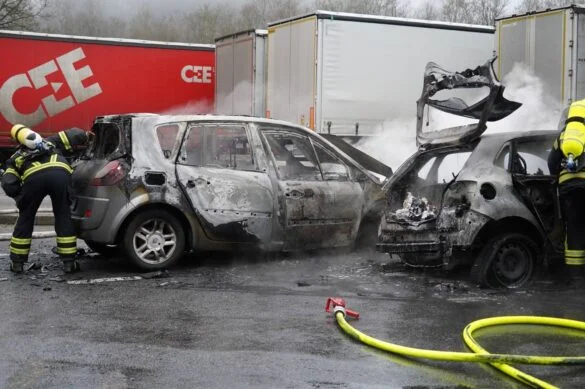 Fahrzeugbrand_doppelt (3)-min Feuerwehr löscht Fahrzeugbrand auf Parkplatz, 56 aktuell berichtet
