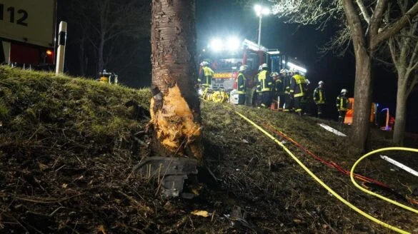 2_56aktuell Unfallstelle mit Feuerwehr im Einsatz bei Nacht