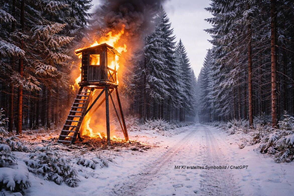 Brennender Hochsitz im verschneiten Wald, 56 aktuell News