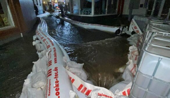 nassau3-min_56aktuell Hochwasser in einer Straße mit Sandsäcken und Barrieren